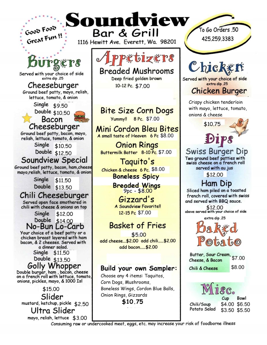 Soundview Bar & Grill Menu - Image 1
